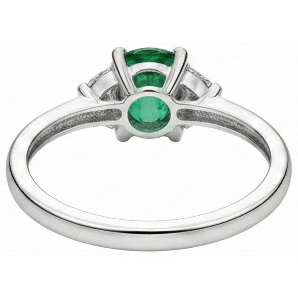 6 Carats Three Stone Green Emerald And Natural Earth Mined Diamond ( Not Lab Grown )s Ring 14K White Gold