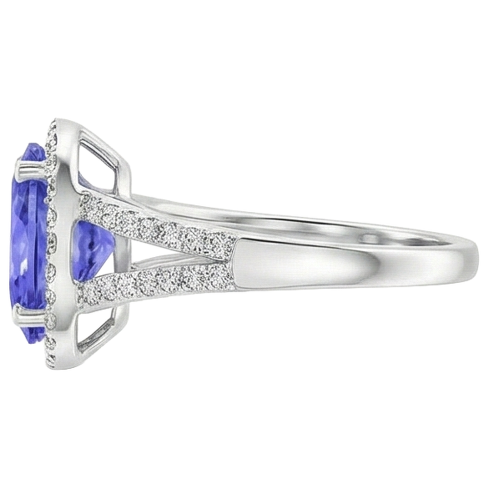 6 Ct Halo Tanzanite With Natural Earth Mined Diamond ( Not Lab Grown )s Ring White Gold 14K