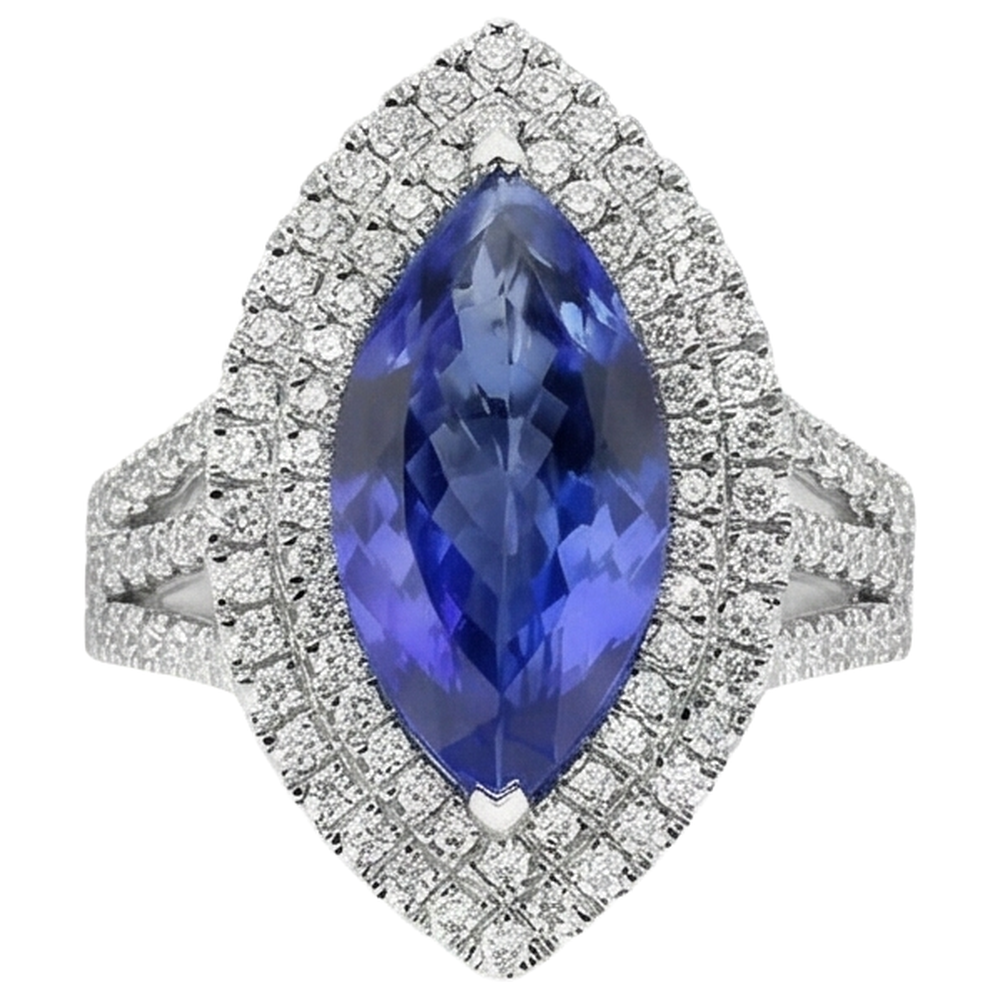 6 Ct Natural Earth Mined Diamond With Marquise Cut Tanzanite Stone Ring White Gold 14K