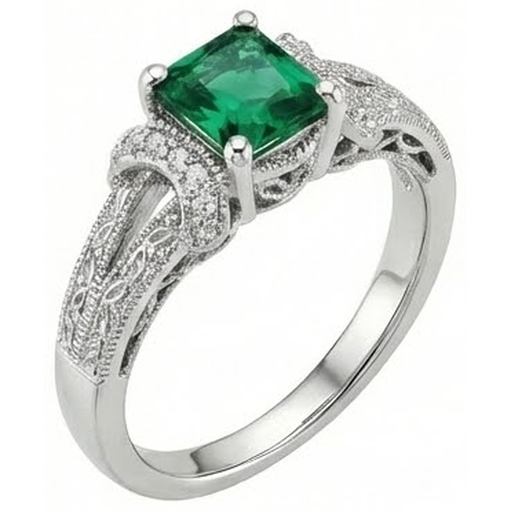 6 Ct Princess Cut Green Emerald Natural Earth Mined Diamond ( Not Lab Grown ) Ring White Gold Fine Jewelry