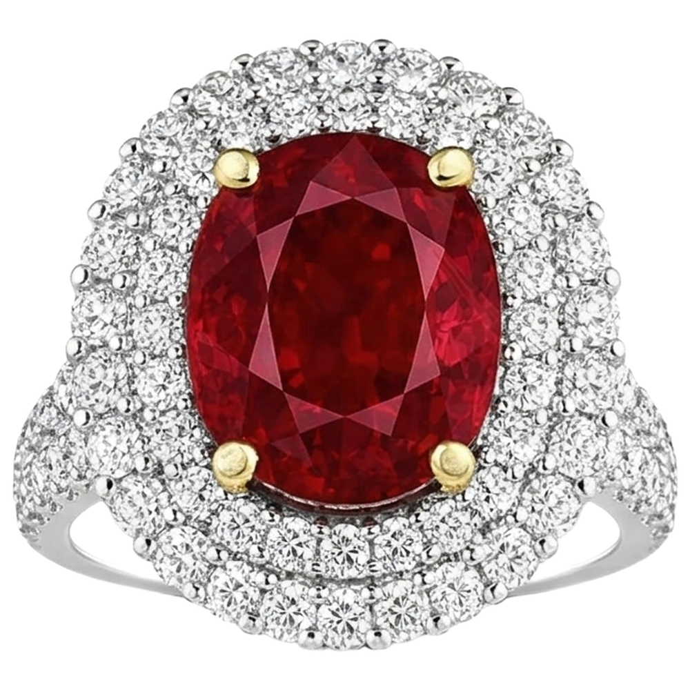 6 Ct Red Ruby With Natural Earth Mined Diamond ( Not Lab Grown )s Ring Prong Set Gold 14K