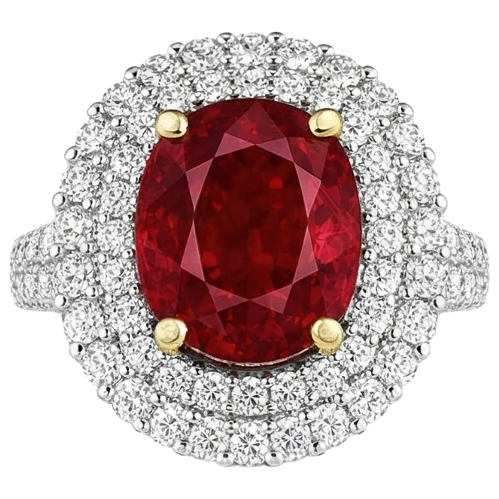 6 Ct Red Ruby With Natural Earth Mined Diamond ( Not Lab Grown )s Ring Prong Set Gold 14K