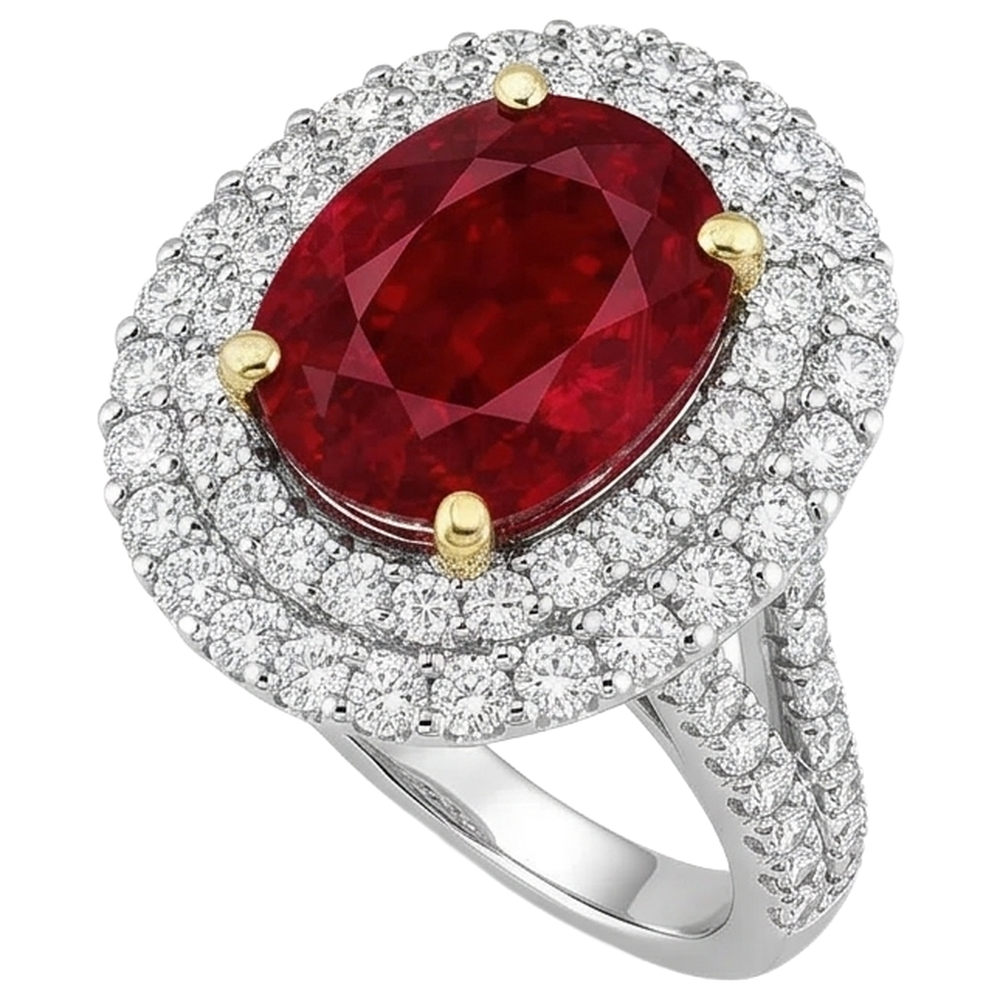 6 Ct Red Ruby With Natural Earth Mined Diamond ( Not Lab Grown )s Ring Prong Set Gold 14K