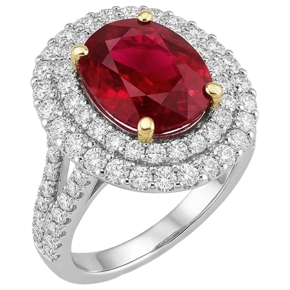 6 Ct Red Ruby With Natural Earth Mined Diamond ( Not Lab Grown )s Ring Prong Set Gold 14K