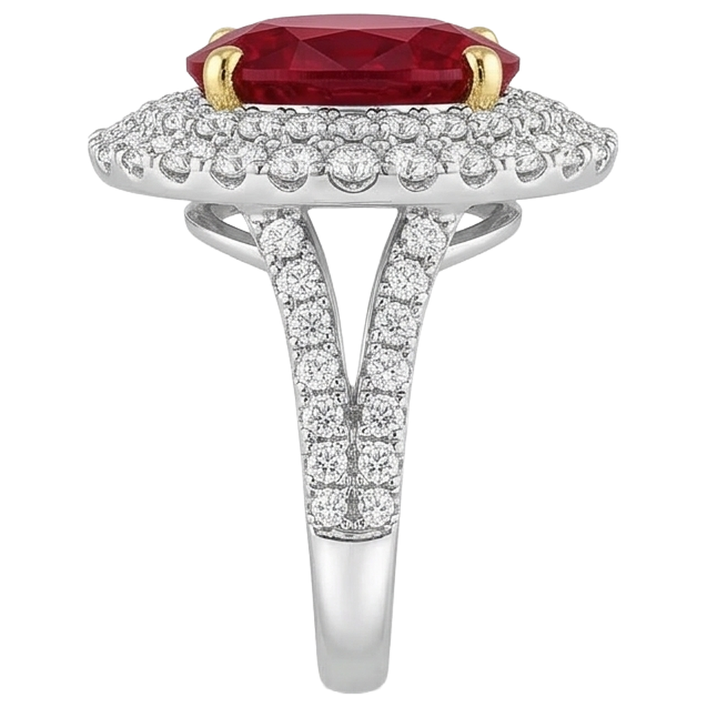 6 Ct Red Ruby With Natural Earth Mined Diamond ( Not Lab Grown )s Ring Prong Set Gold 14K