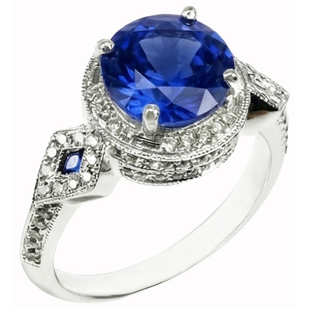 6 Ct Round Genuine Sri Lanka Sapphire And Natural Earth Mined Diamond ( Not Lab Grown ) s White Gold 14K