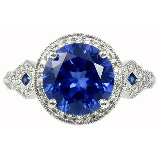 6 Ct Round Genuine Sri Lanka Sapphire And Natural Earth Mined Diamond ( Not Lab Grown ) s White Gold 14K