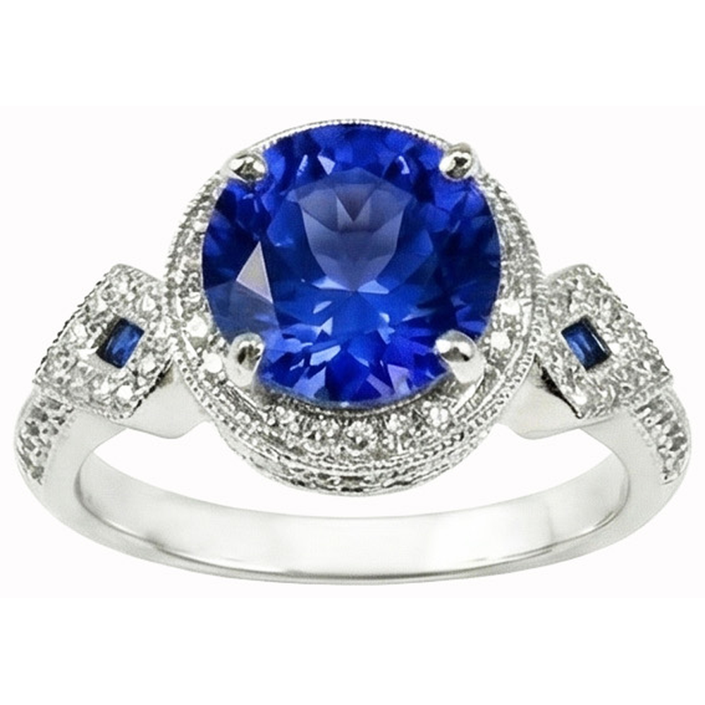 6 Ct Round Genuine Sri Lanka Sapphire And Natural Earth Mined Diamond ( Not Lab Grown ) s White Gold 14K