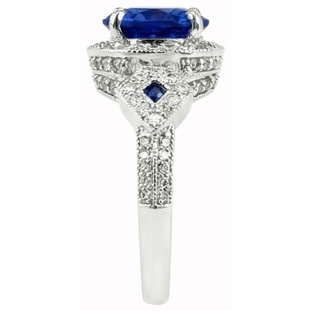 6 Ct Round Genuine Sri Lanka Sapphire And Natural Earth Mined Diamond ( Not Lab Grown ) s White Gold 14K