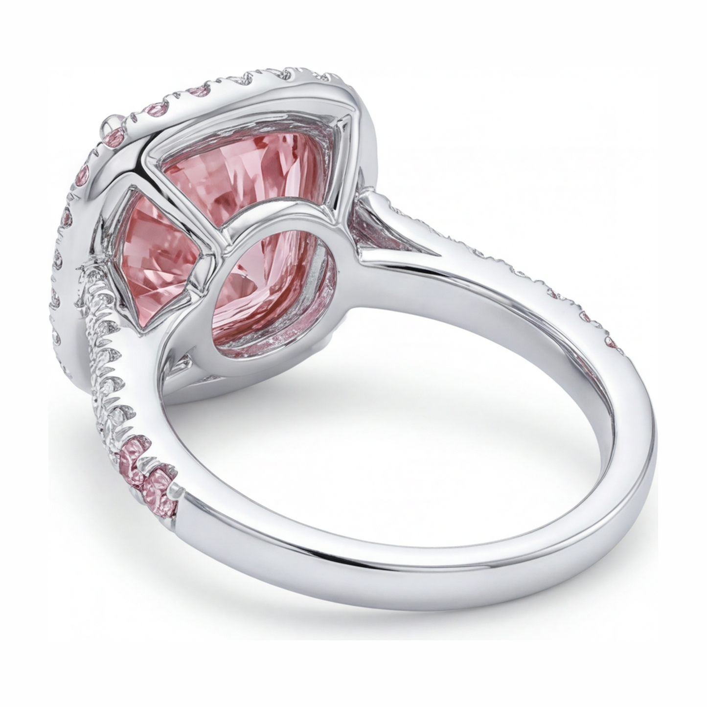 Women's Pink Diamond Ring 6 Carat Lab Grown Cushion Double Halo 14K White Gold