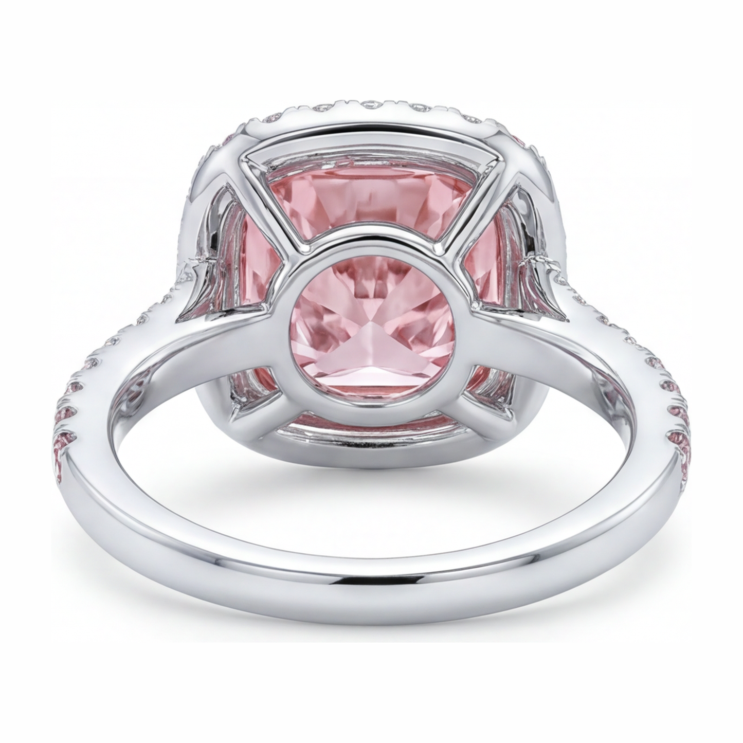 Women's Pink Diamond Ring 6 Carat Lab Grown Cushion Double Halo 14K White Gold