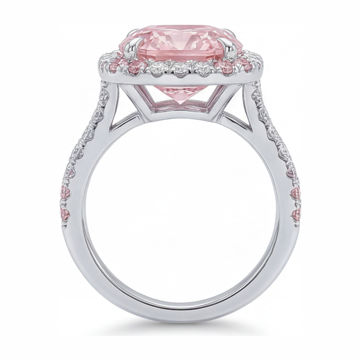 Women's Pink Diamond Ring 6 Carat Lab Grown Cushion Double Halo 14K White Gold