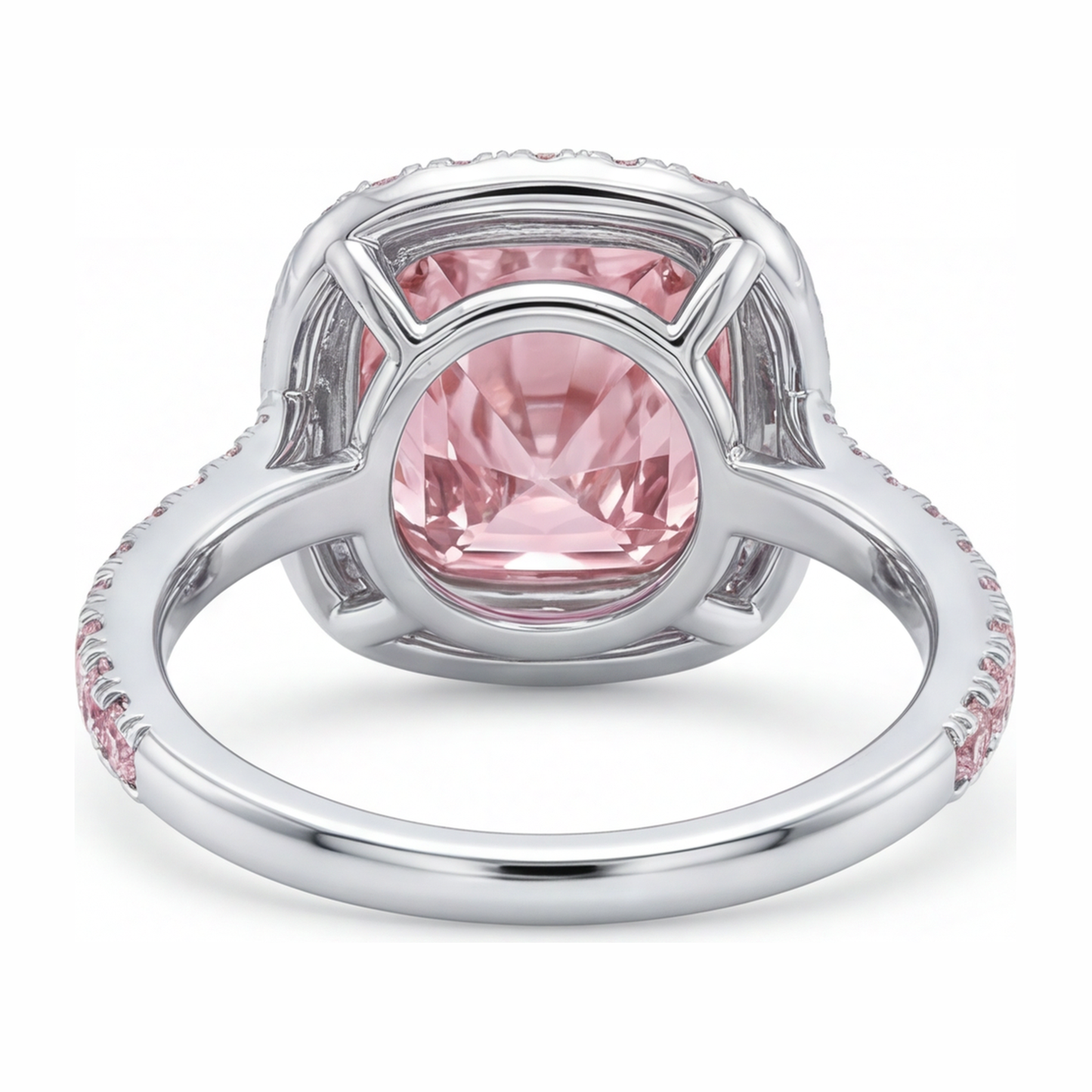 Lab Grown Pink Diamond Engagement Ring 6 Carat Cushion Halo Pave 14K White Gold