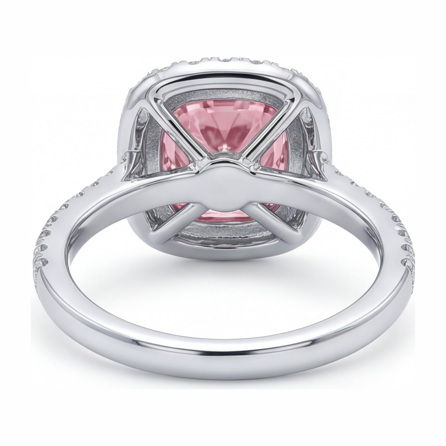 Pink Diamond Ring 6 Carat Lab Grown Cushion Halo Pave 14K White Gold
