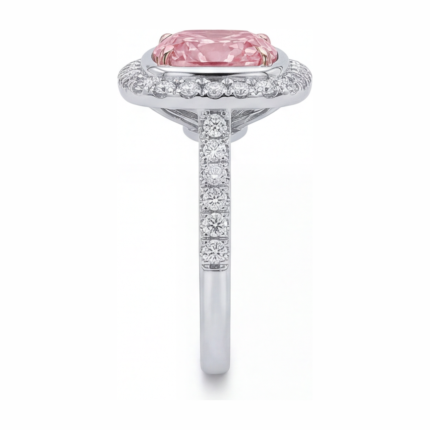 Pink Diamond Ring 6 Carat Lab Grown Cushion Halo Pave 14K White Gold