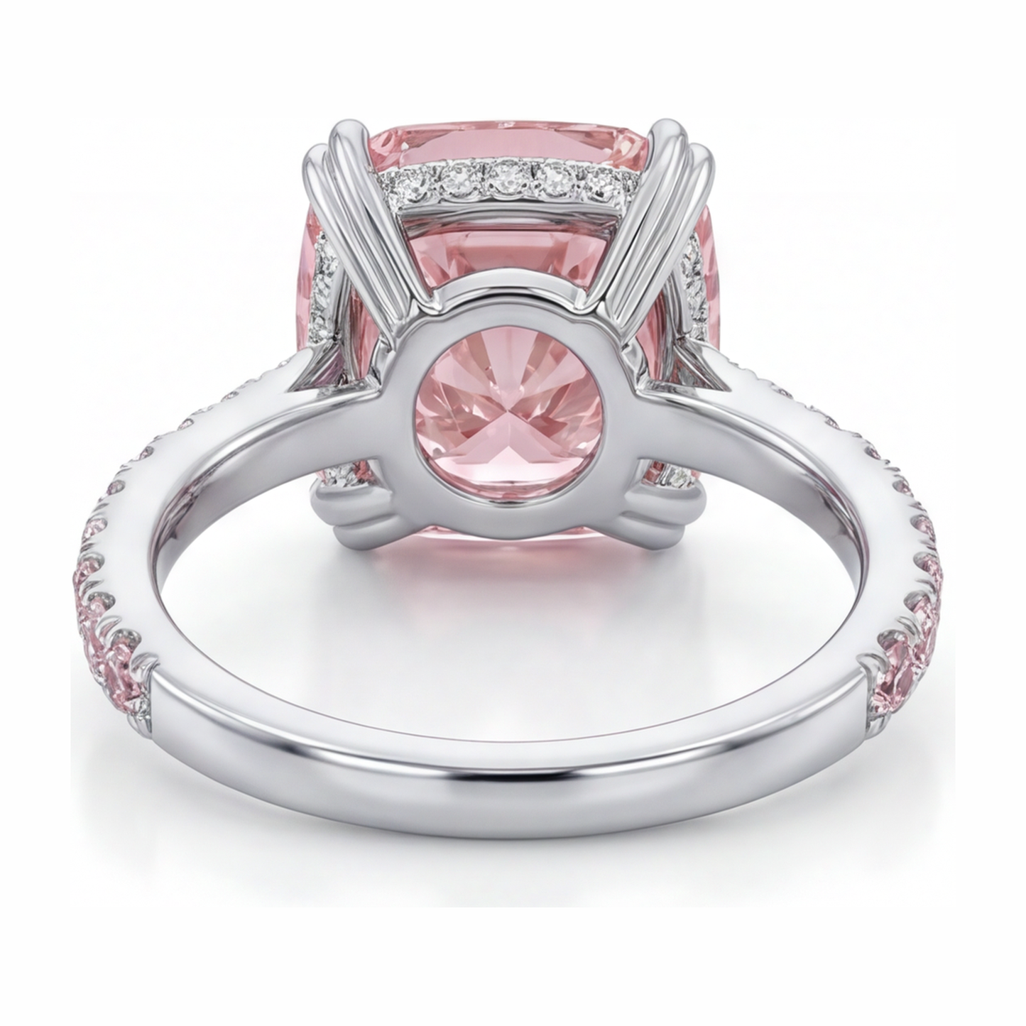Pink Diamond Ring 6 Carat Lab Grown Cushion Pave 14K White Gold