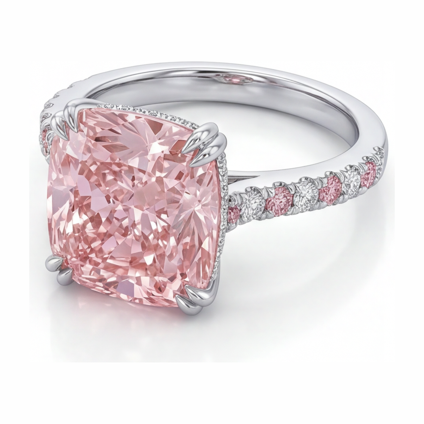 Pink Diamond Ring 6 Carat Lab Grown Cushion Pave 14K White Gold