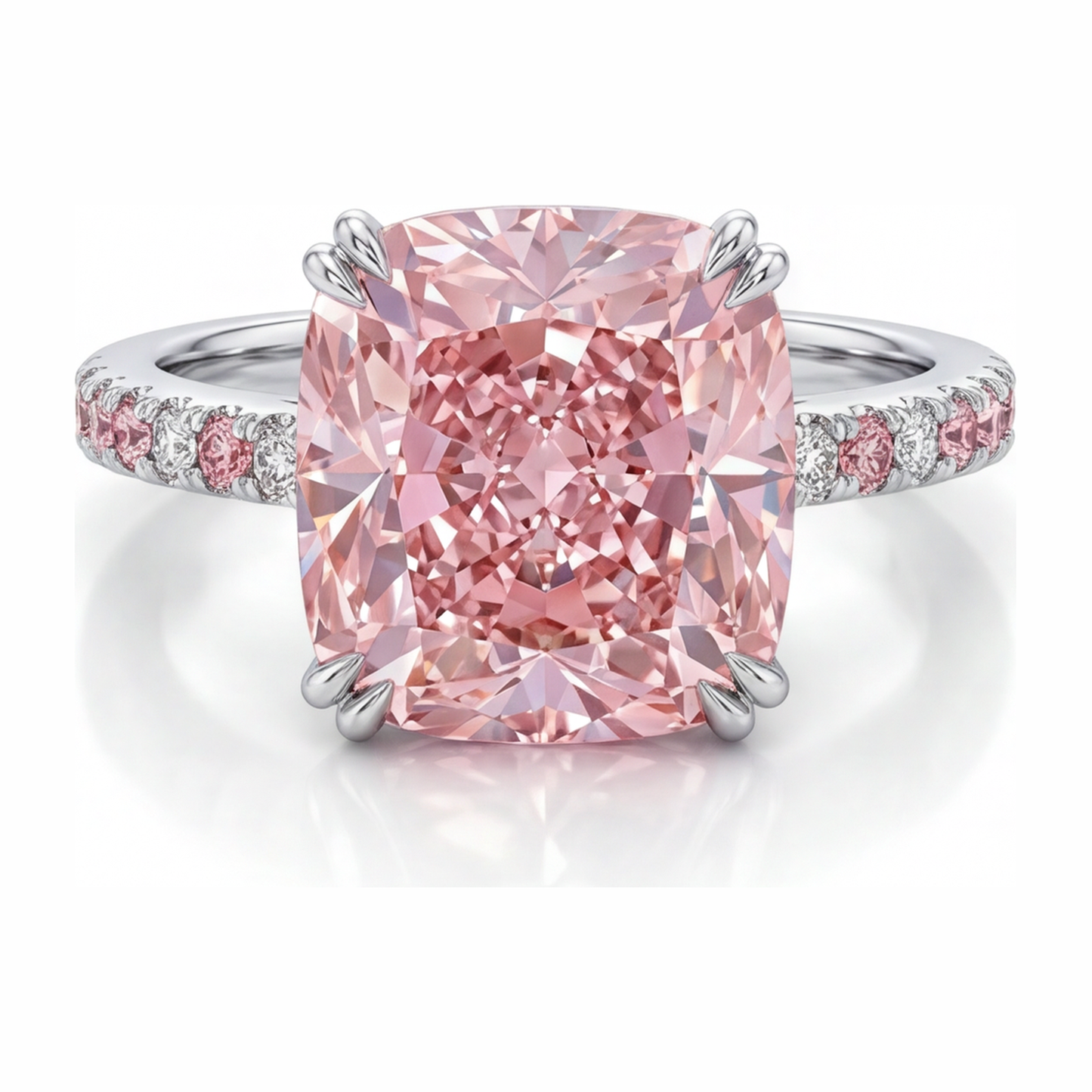 Pink Diamond Ring 6 Carat Lab Grown Cushion Pave 14K White Gold