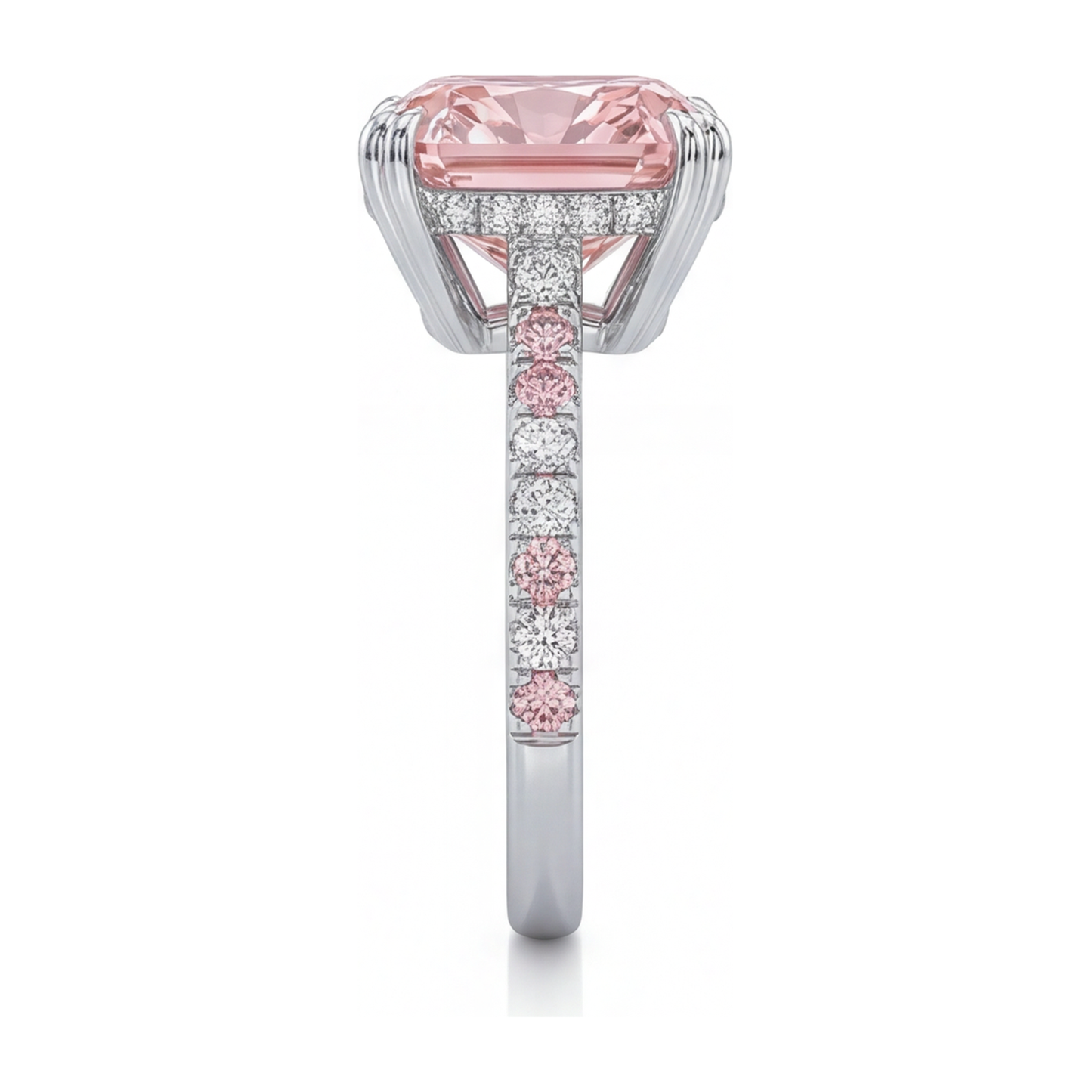Pink Diamond Ring 6 Carat Lab Grown Cushion Pave 14K White Gold