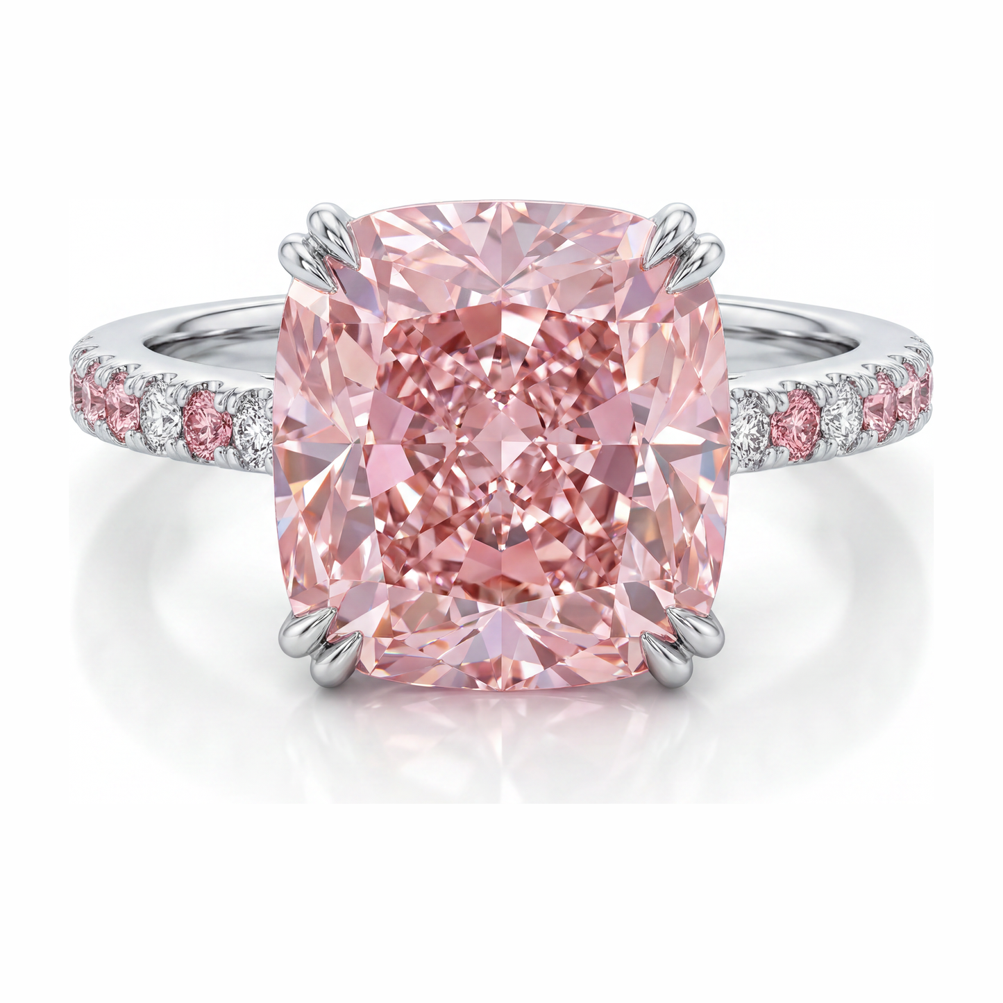 Pink Diamond Ring 6 Carat Lab Grown Cushion Pave 14K White Gold