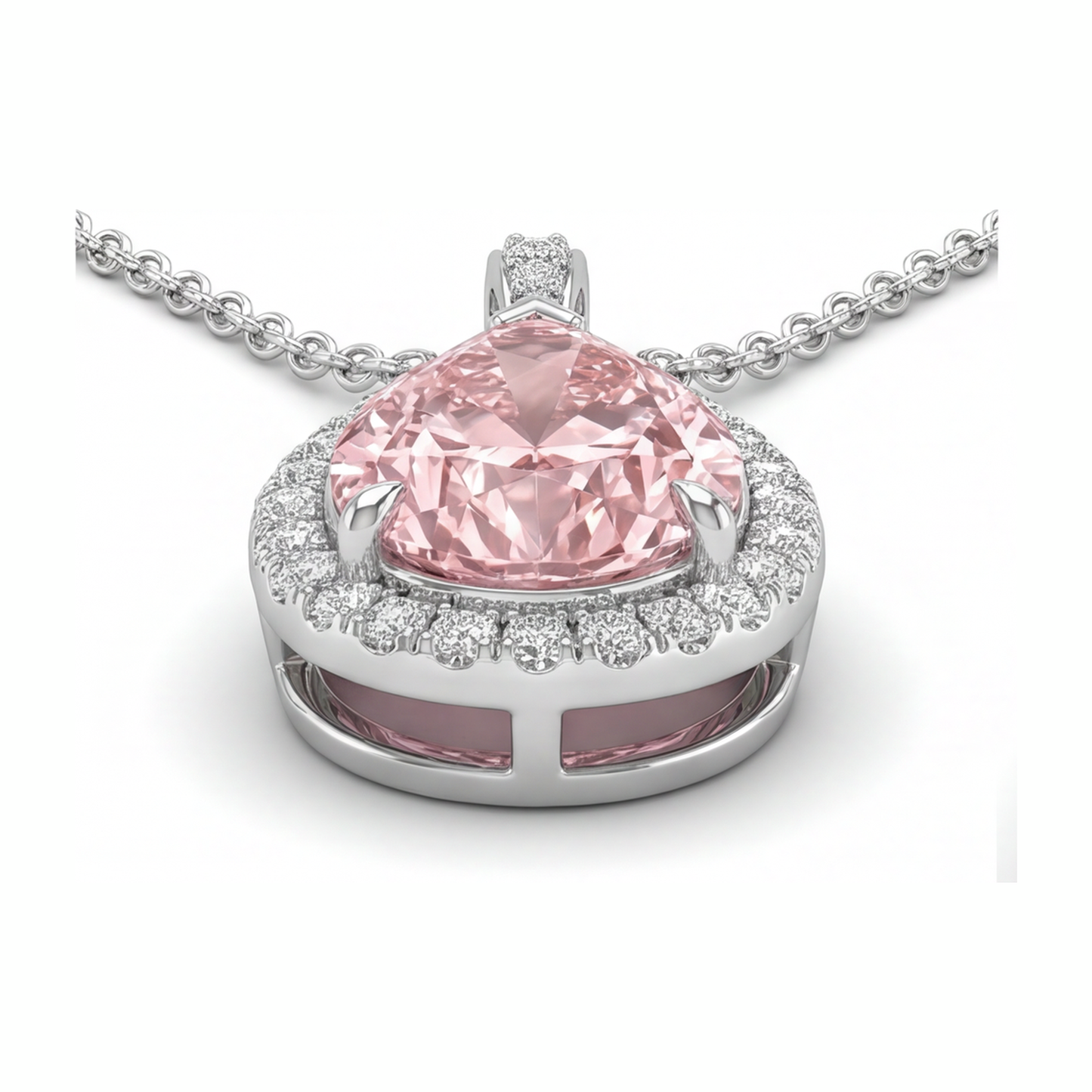 Pink Diamond Pendant 6 Carat Lab Grown Pear Halo 14K White Gold