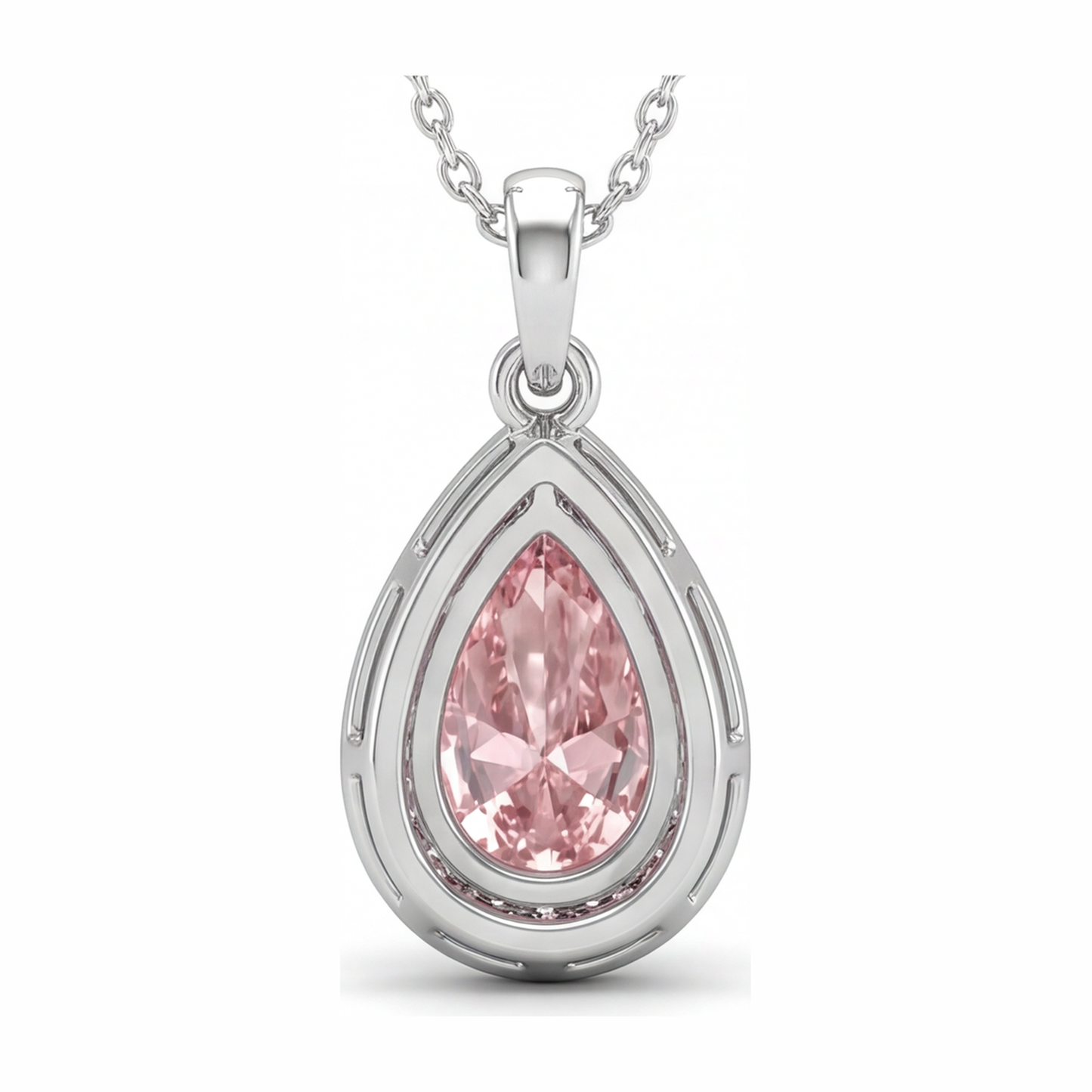 Pink Diamond Pendant 6 Carat Lab Grown Pear Halo 14K White Gold