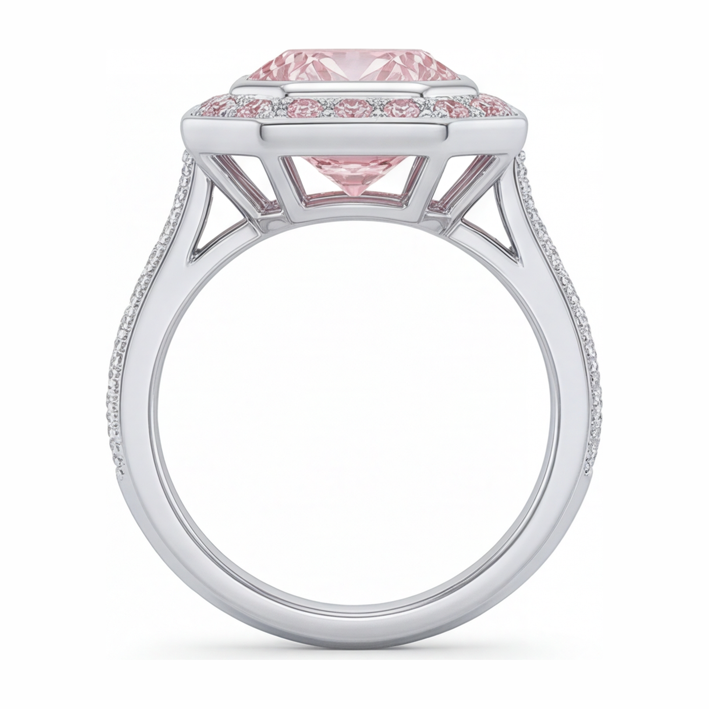 Pink Gemstone Engagement Ring 6 Carat Lab Grown Radiant Diamond Halo 14K White Gold