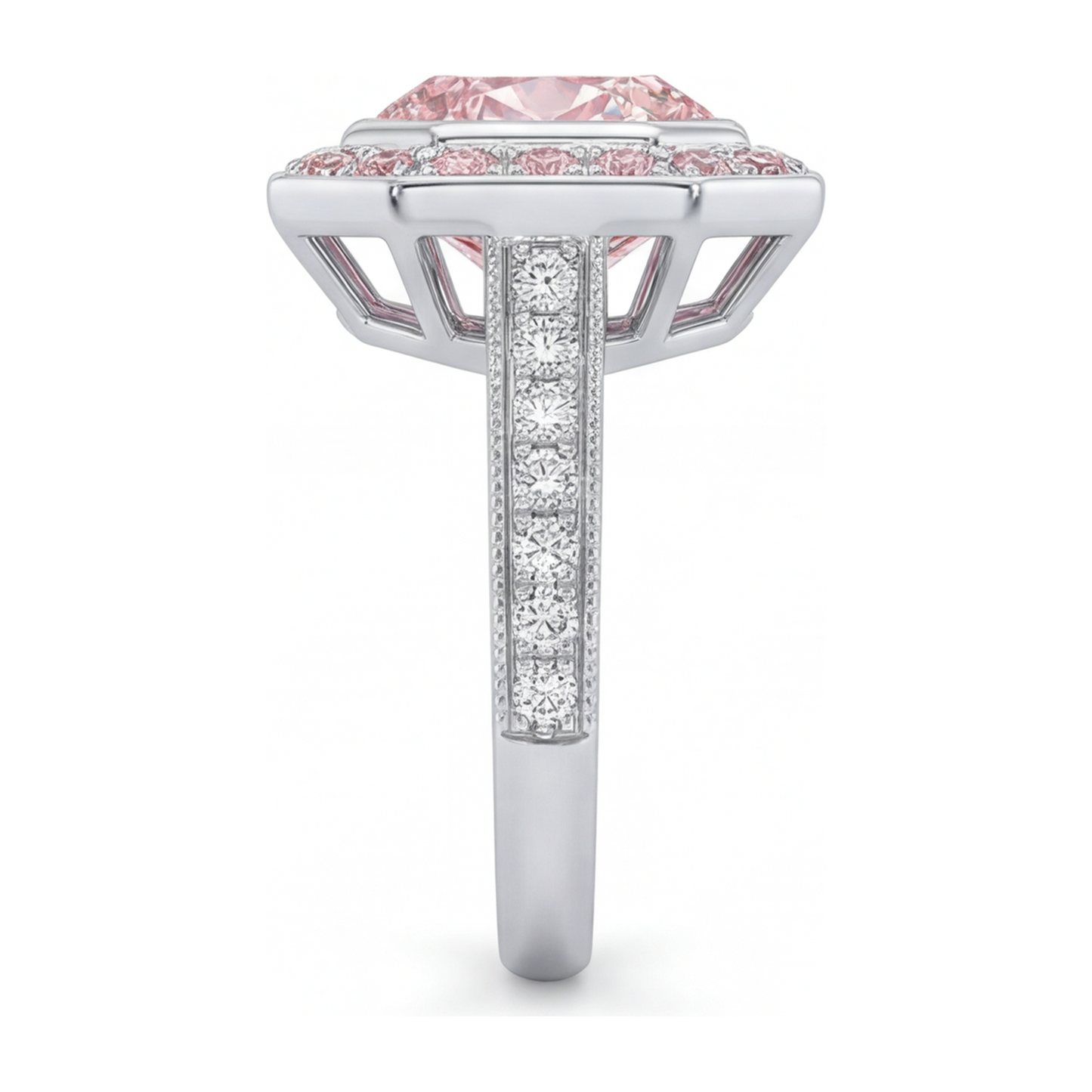 Pink Gemstone Engagement Ring 6 Carat Lab Grown Radiant Diamond Halo 14K White Gold
