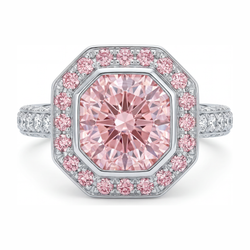 Pink Gemstone Engagement Ring 6 Carat Lab Grown Radiant Diamond Halo 14K White Gold