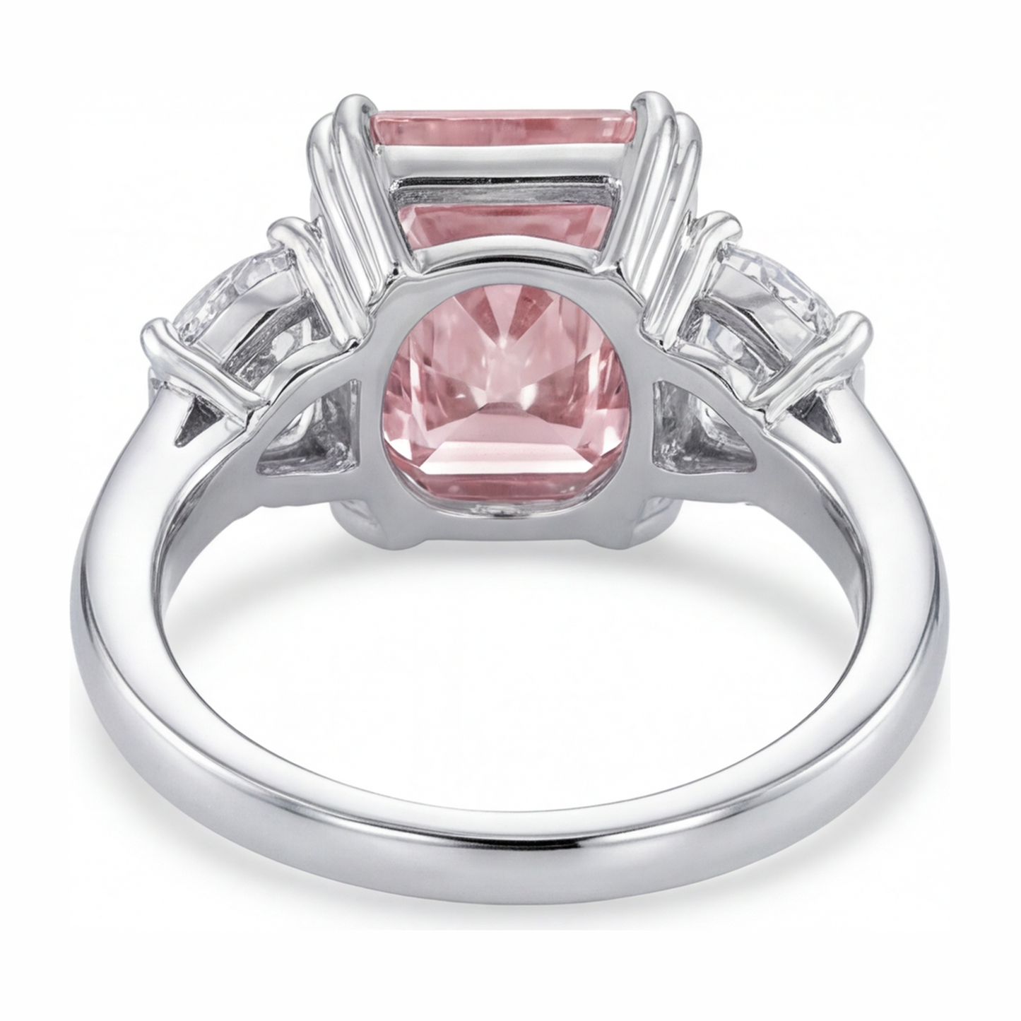 Pink Diamond Ring 6 Carat Lab Grown Radiant Three Stone Plain 14K White Gold