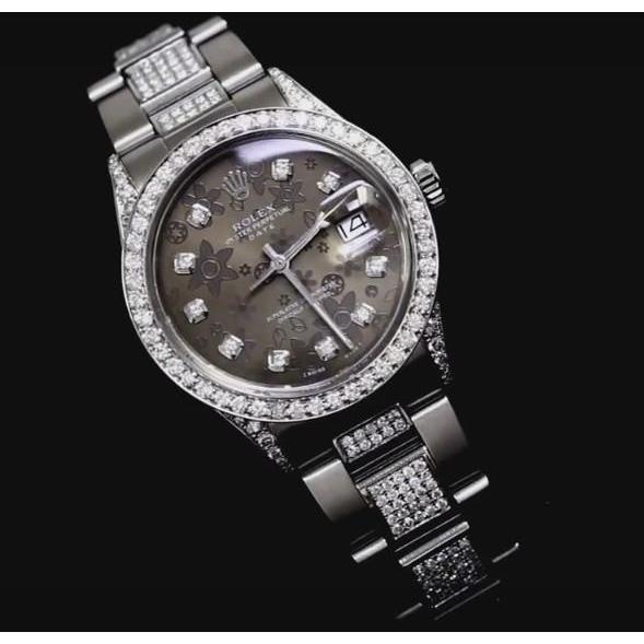 6 Ct. Custom Diamonds Bezel Dial Rolex Watch Stainless Steel