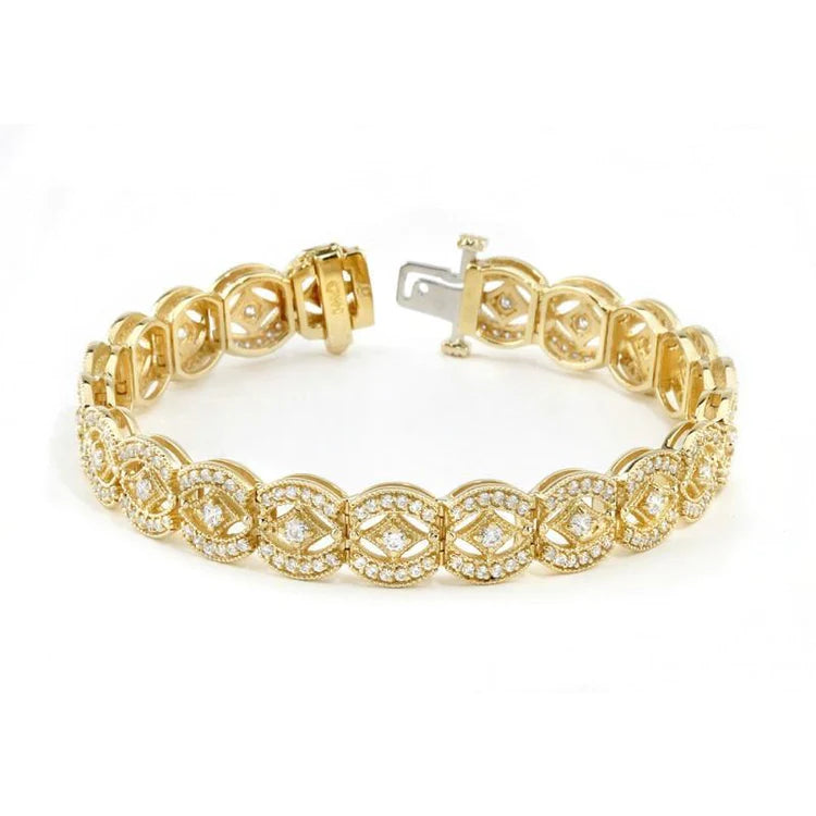 6.05 Carats Genuine Diamond Vintage Look Diamond Bracelet Yellow Gold