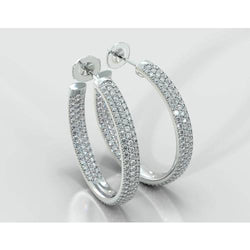 6.10 Carats Small Round Cut Natural Diamonds Women Hoop Earrings 14K Gold