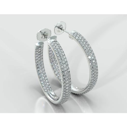 6.10 Carats Small Round Cut Natural Diamonds Women Hoop Earrings 14K Gold