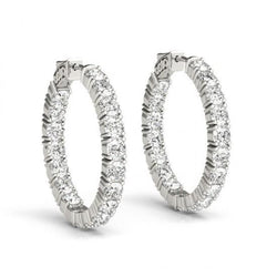 6.10 Ct Real Sparkling Round Cut Diamonds Lady Hoop Earrings White Gold