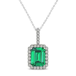 6.25 Carats Green Emerald And Diamond Gemstone Pendant 14K White Gold