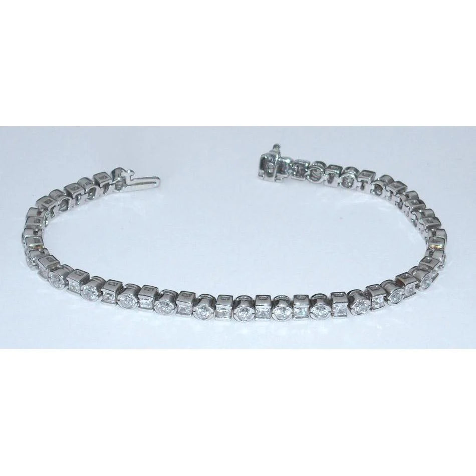 6.25 Carats Real Diamond Tennis Bracelet Princess Round Bezel