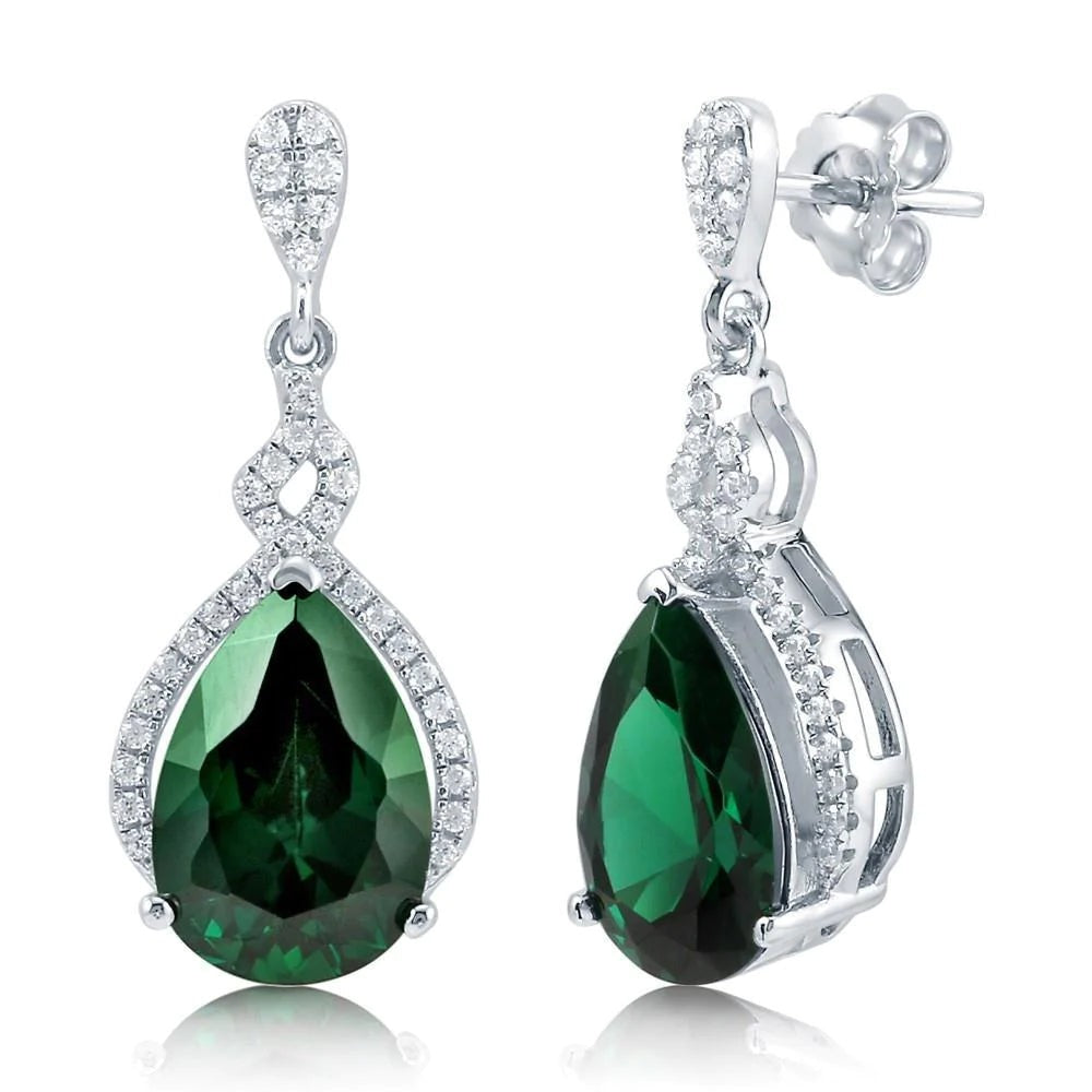 6.26 Carats Green Emerald And Diamonds Ladies Dangle Earrings White Gold