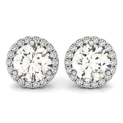 6.30 Carats Round Genuine Diamond Women Stud Earrings Pave Halo