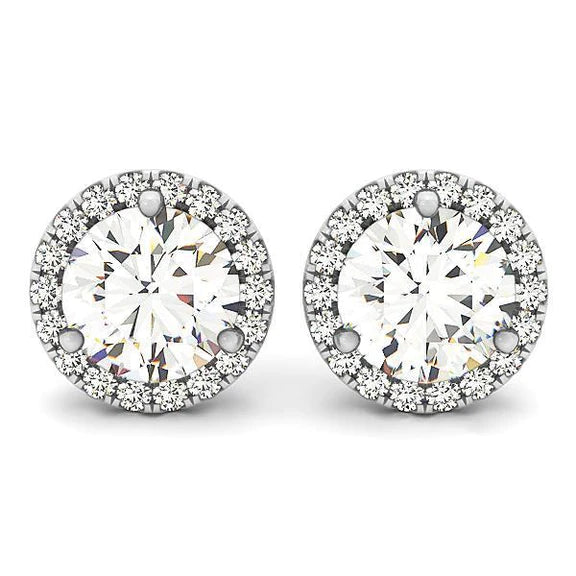 6.30 Carats Round Genuine Diamond Women Stud Earrings Pave Halo