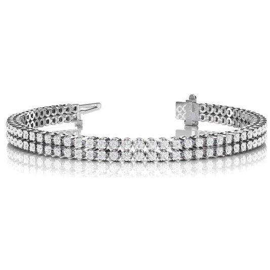 6.30 Carats Sparkling Round Cut Double Row Real Diamonds Bracelet WG 14K