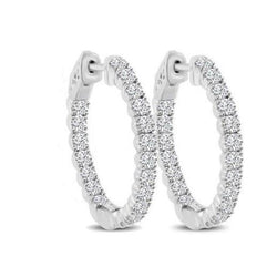 6.40 Ct Round Cut Sparkling Genuine Diamonds Lady Hoop Earrings White Gold