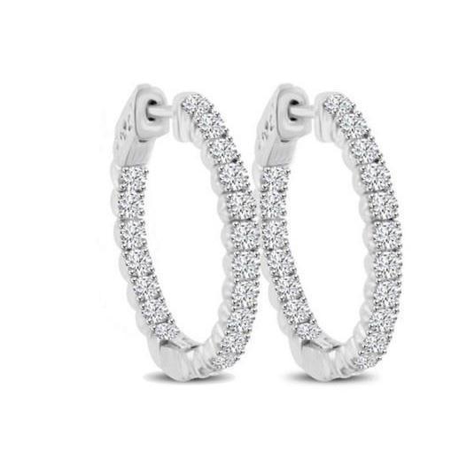 6.40 Ct Round Cut Sparkling Genuine Diamonds Lady Hoop Earrings White Gold