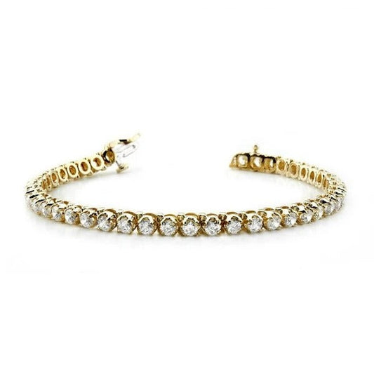 6.45 Carats Prong Set Real Round Diamonds Tennis Bracelet 14K Yellow Gold - Tennis Bracelet-harrychadent.ca