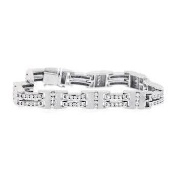 6.50 Carats 14K White Gold Gents Real Diamond Bracelet Fine Jewelry