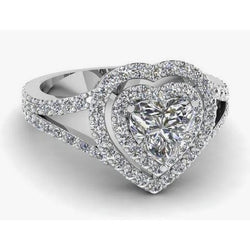 6.50 Carats Heart And Round Natural Halo Diamond Ring White Gold 14K