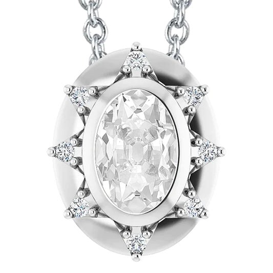 6.50 Carats Oval Old Miner Halo Women Real Diamond Pendant Bezel Star Style