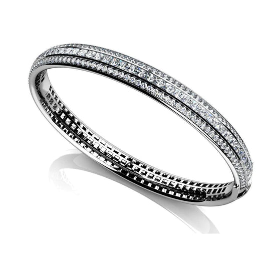 6.50 Carats Princess And Round Cut Genuine Diamond Bangle White Gold 14K