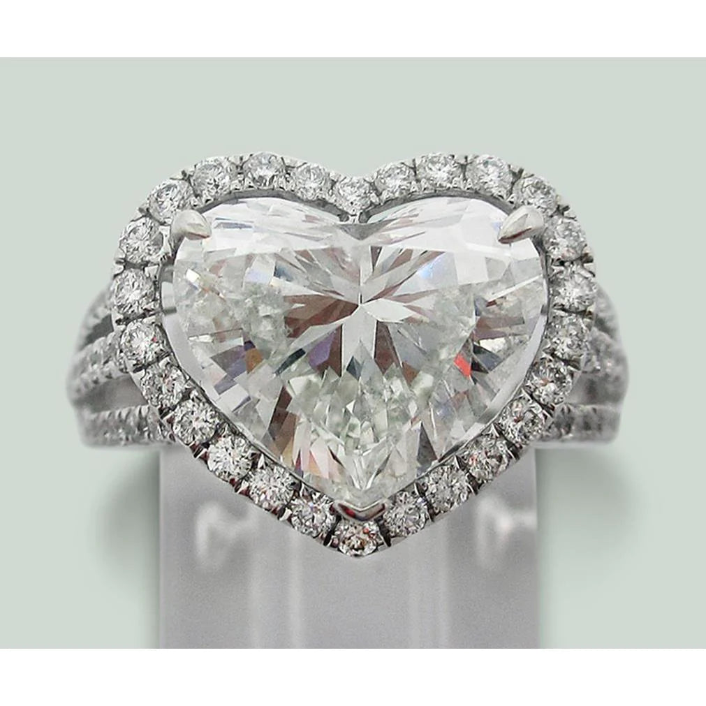 6.50 Ct. Heart Real Diamond Solitaire Halo Accents Ring White Gold