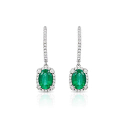 6.50 Ct. Oval Cut Green Emerald Natural Earth Mined Diamond Dangle Earrings White Gold 14K